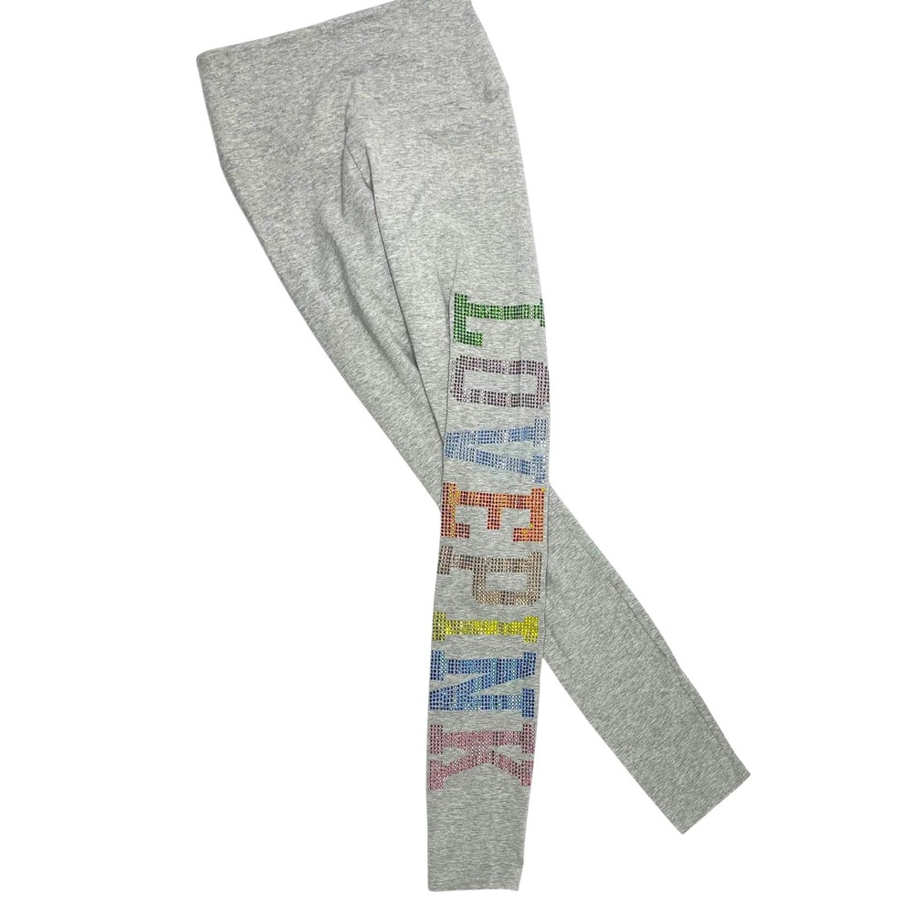 Victoria's Secret PINK Rainbow Rhinestone Leggings Light Grey Sz‎ XS Bling Logo